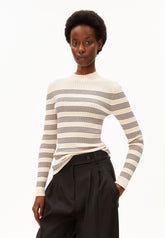 ALAANIA GESTREIFTER STRICKPULLOVER | oatmilk-black