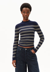 ALAANIA GESTREIFTER STRICKPULLOVER | tinted navy-golden hay