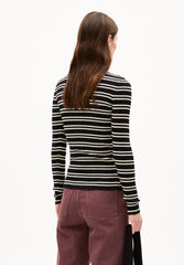 ALAANIA CHIFFRON STR STRICKPULLOVER | black-oatmilk