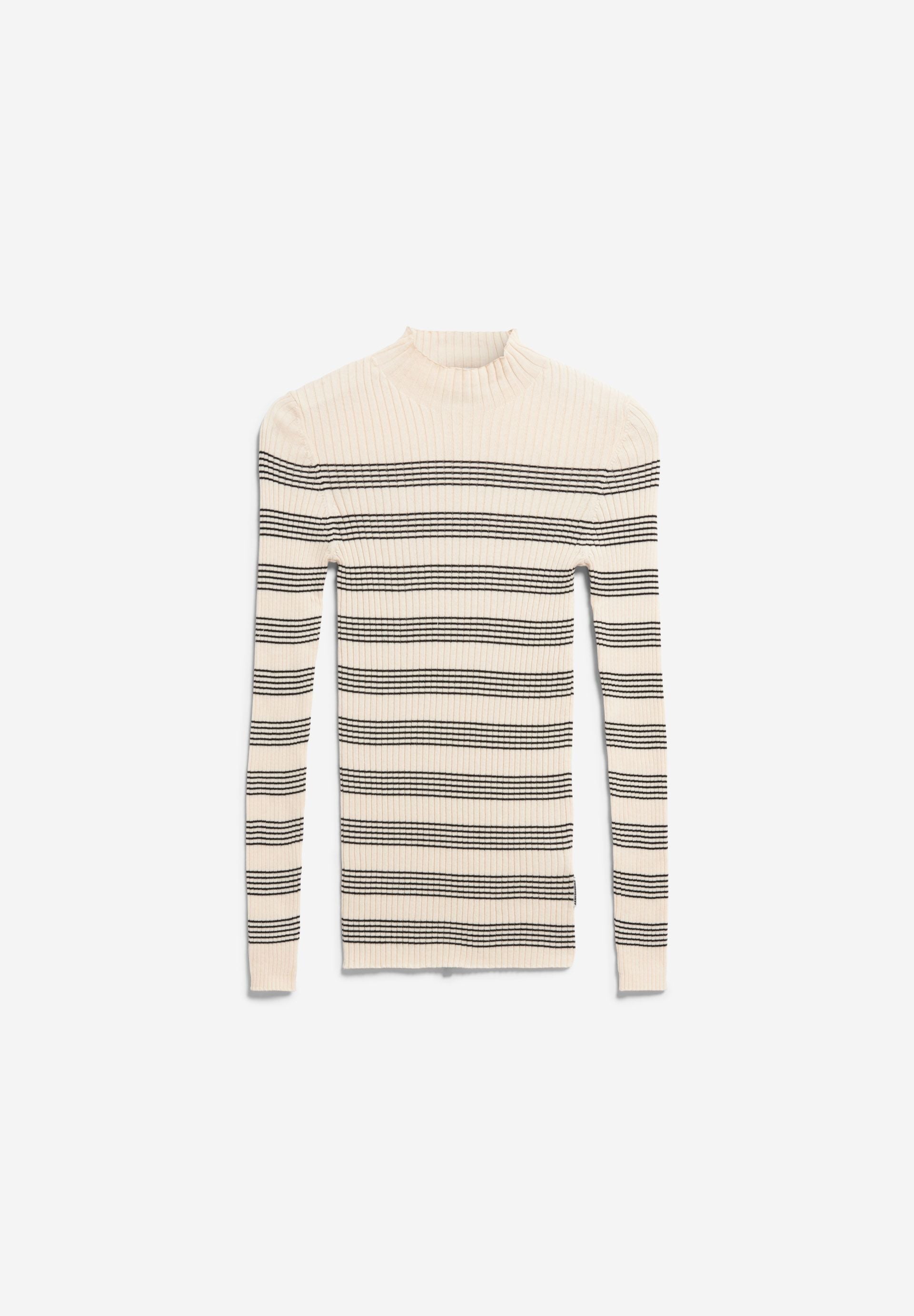 ALAANIA GESTREIFTER STRICKPULLOVER | oatmilk-black