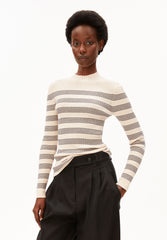 ALAANIA GESTREIFTER STRICKPULLOVER | oatmilk-black
